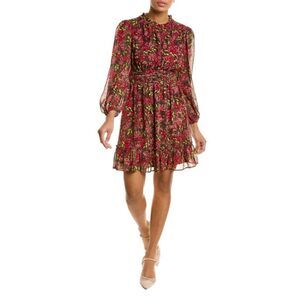 Julia Jordan Peasant Floral Gathered High Ruffle Neck Sheer Sleeves Mini Dress 8